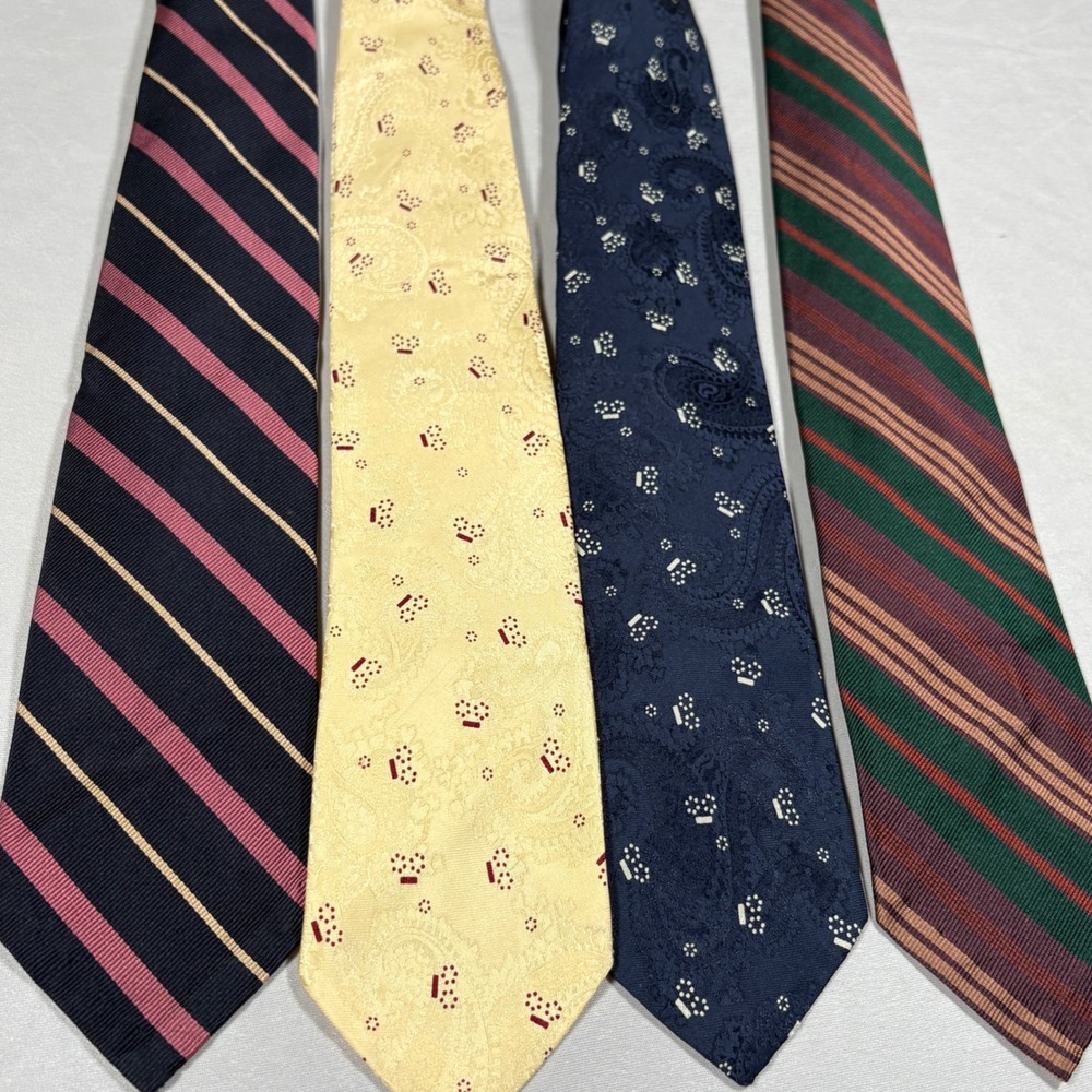 Polo Ralph Lauren Necktie Mens OS Silk Lot 4 Striped Paisley Crest Handmade